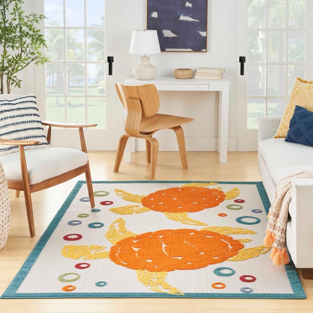 Nourison Aloha 7&#39;10&quot; x 10&#39;6&quot; Teal and Multicolor Indoor/Outdoor Area Rug, , large