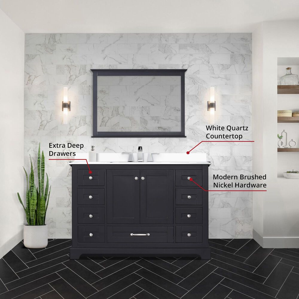 Lexora Home Dukes 48&quot; Single Bathroom Vanity in Espresso with 2 cm White Quartz Top and Rectangular Sink, , large