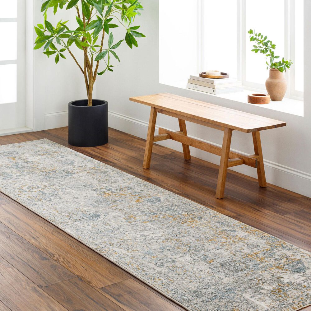 Surya Dresden DRE-2323 Medium Gray, Gray, White, Denim, Mustard and Light Slate 2&#39;7&quot; x 7&#39;3&quot; Runner, , large
