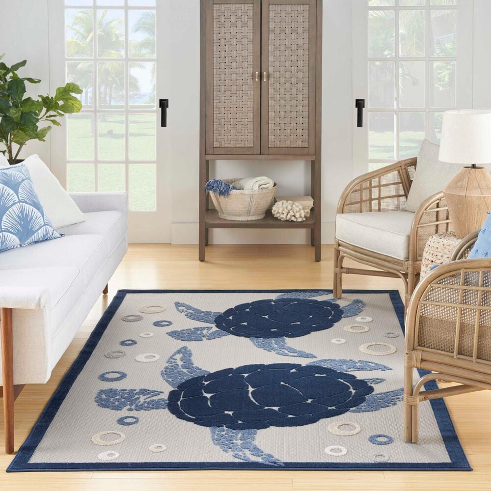 Nourison Aloha 3&#39;6&quot; x 5&#39;6&quot; Navy Blue Indoor/Outdoor Area Rug, , large