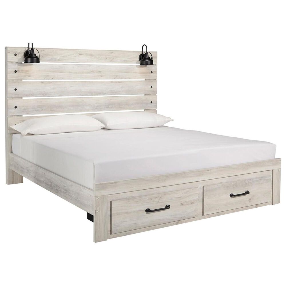 Ashley Cambeck King Storage Bed in Whitewash with Lighting, , large