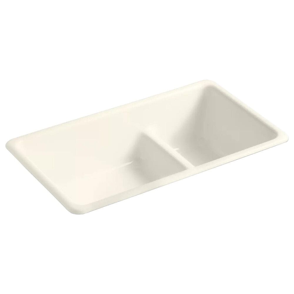 Kohler Iron-Tones Smart Divide 33" Top-Undermount Double Bowl Kitchen Sink in Biscuit, , large