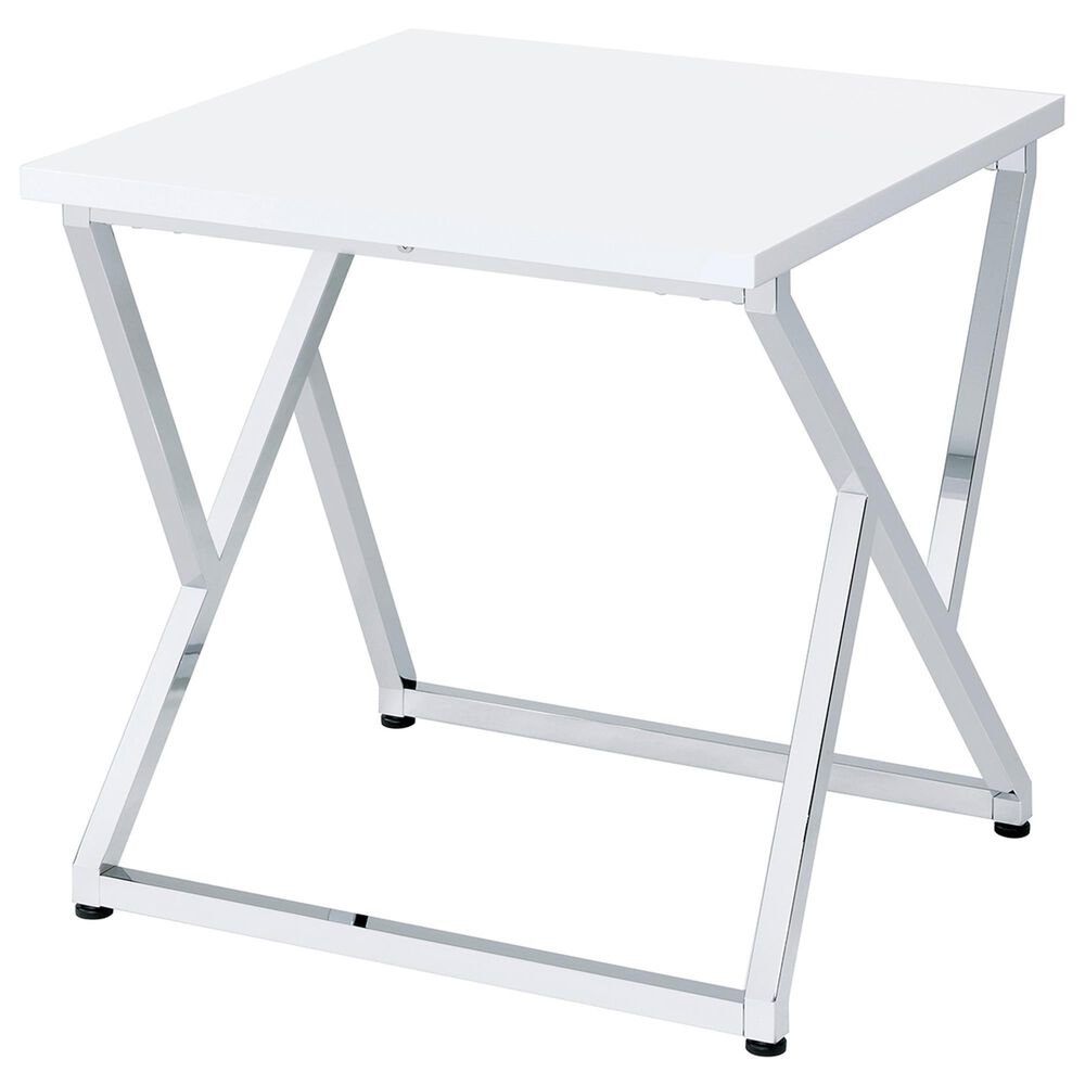 Furniture of America Moser End Table in Glossy White and Chrome, , large