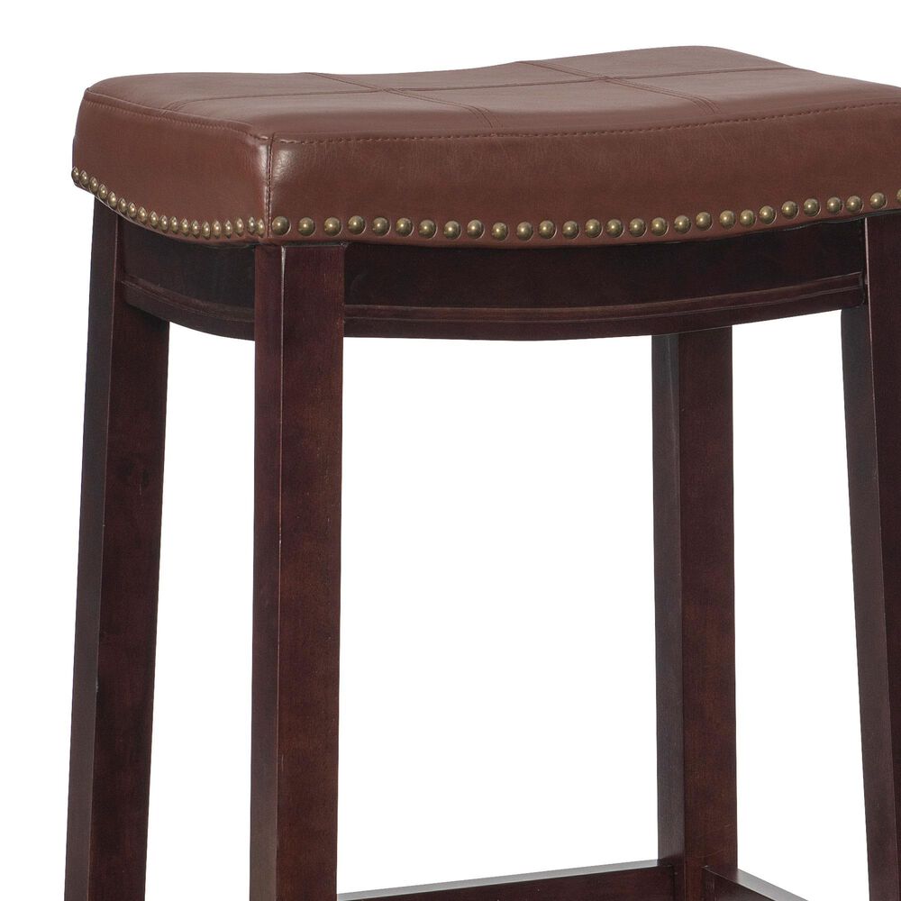 Linon Home Decor Claridge Bar Stool with Cognac Cushion in Dark Brown, , large