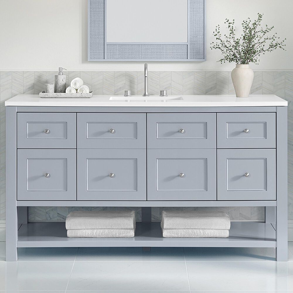 James Martin Vanities Breckenridge 60" Single Bathroom Vanity in Serenity Blue with 3 cm White Zeus Quartz Top and Rectangular Sink, , large
