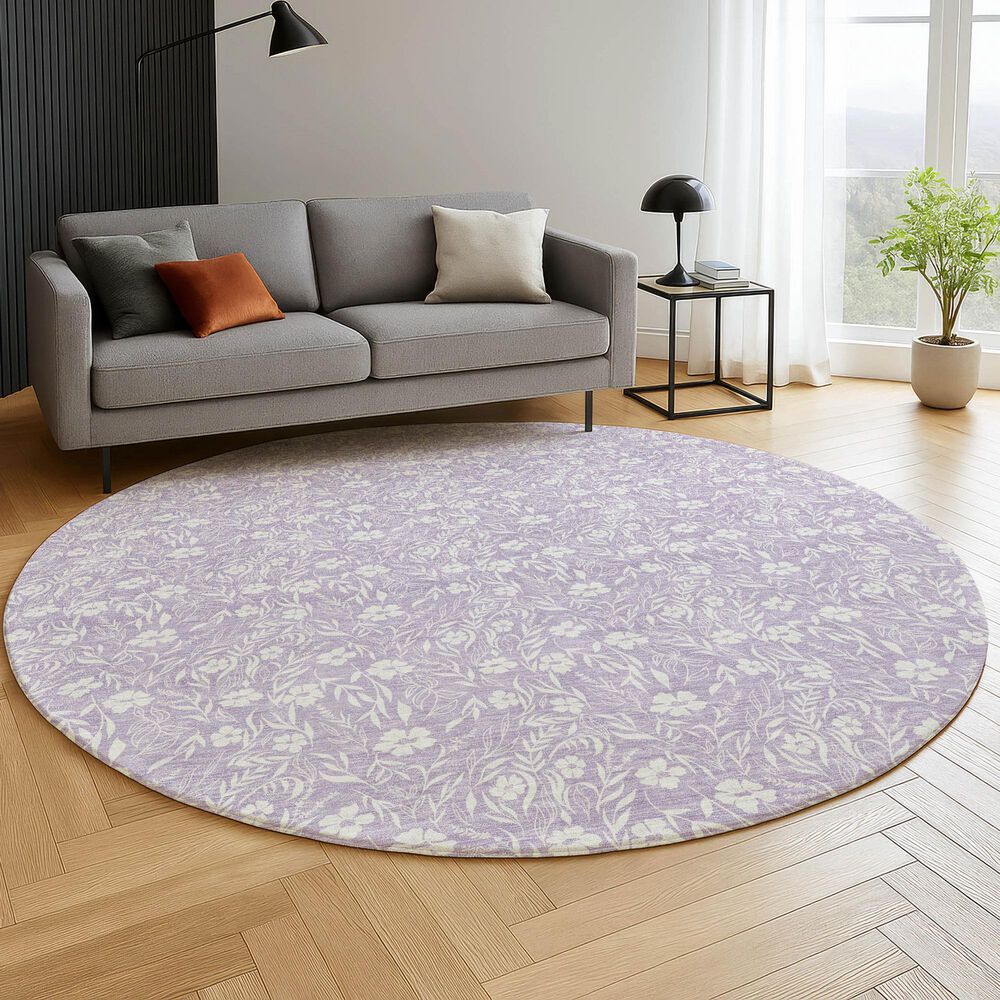 Dalyn Rug Company Soft Essentials Floral Lavender 8' Round Indoor/Outdoor Area Rug, , large