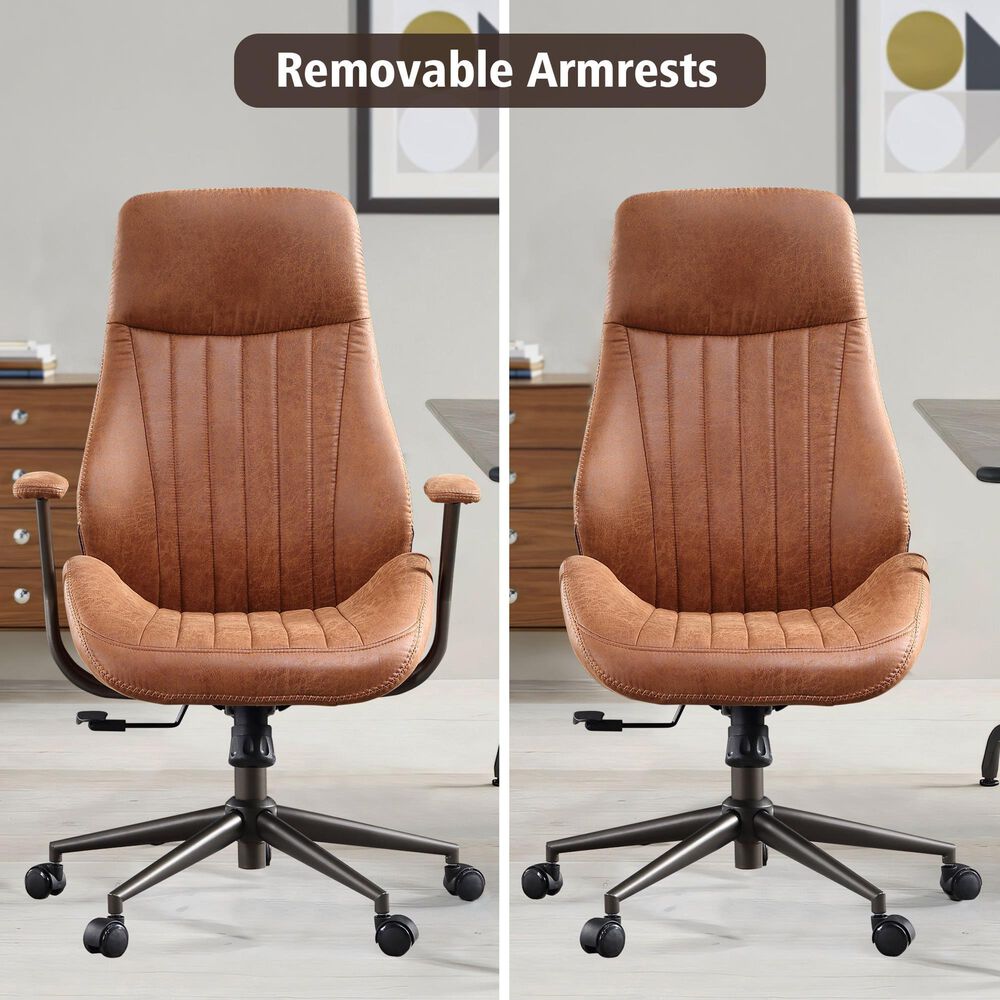 HOMLUX High Back Ergonomic Office Chair with Suede Leather in Brown, , large