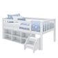 Birch Hollow Scandinavian Low Loft Twin Bed with Bookcase and Stepstool in White, , large