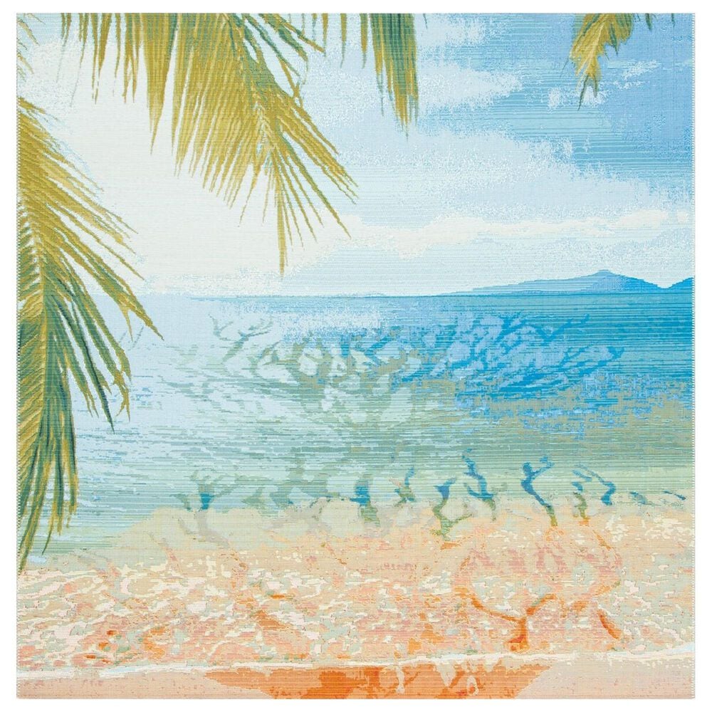 Safavieh Barbados Tropical Beach  6"6" Square Gold and Blue Indoor/Outdoor Area Rug, , large
