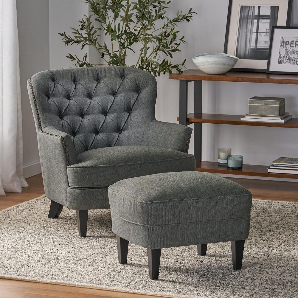Noble House Tafton Club Chair with Ottoman in Gray, , large