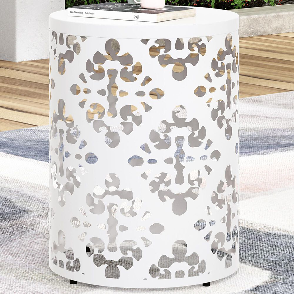 Hearth and Haven Outdoor End Side Table with Floral Pattern in White, , large