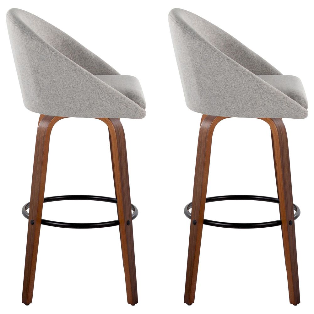 LumiSource Matisse 30" Swivel Barstool with Grey Fabric Upholstery in Walnut and Black (Set of 2), , large