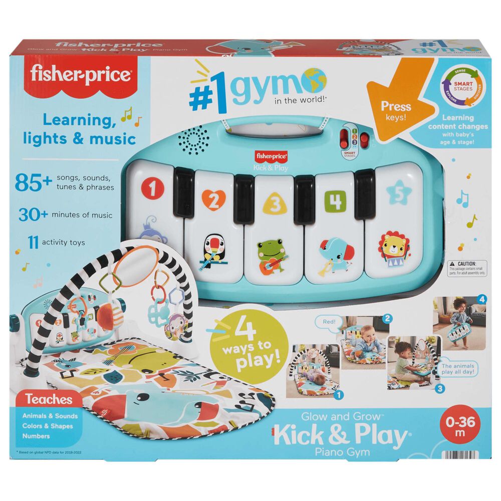 Fisher Price Glow and Grow Kick and Play Piano Gym Baby Playmat with Musical Learning Toy in Blue, , large