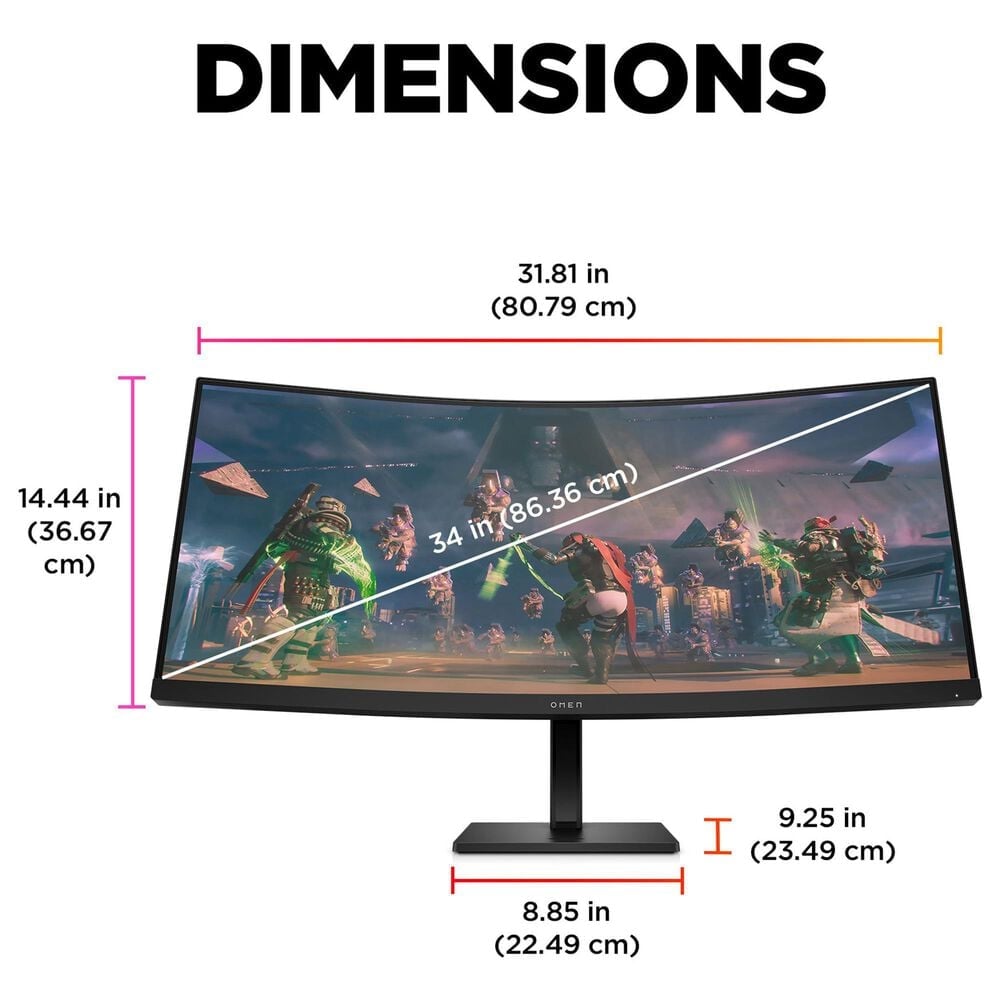 HP 34&quot; WQHD 165Hz Curved Gaming Monitor in Black, , large