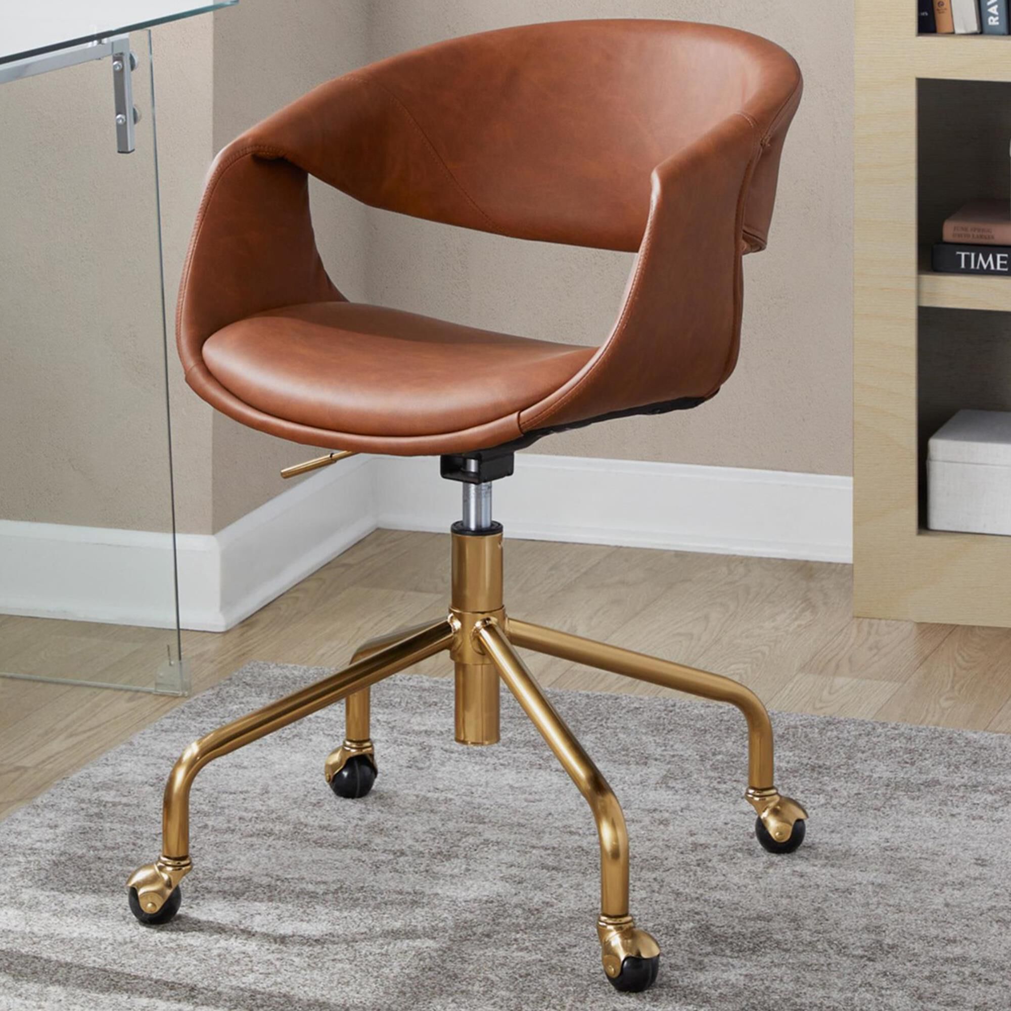 Lumisource Curvo Task Chair with Camel Cushion in Gold