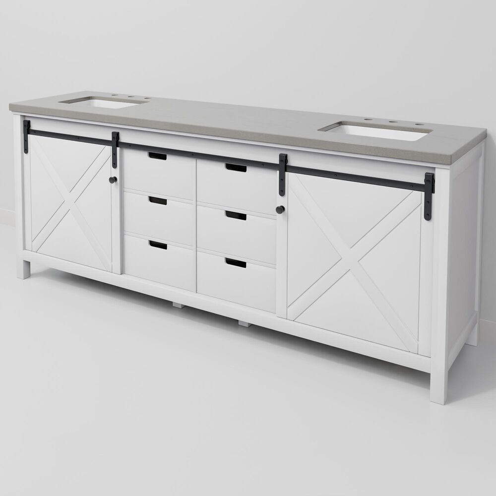 Lexora Home Marsyas 84" Double Bathroom Vanity in White with Grey Quartz Top and Rectangular Sinks, , large