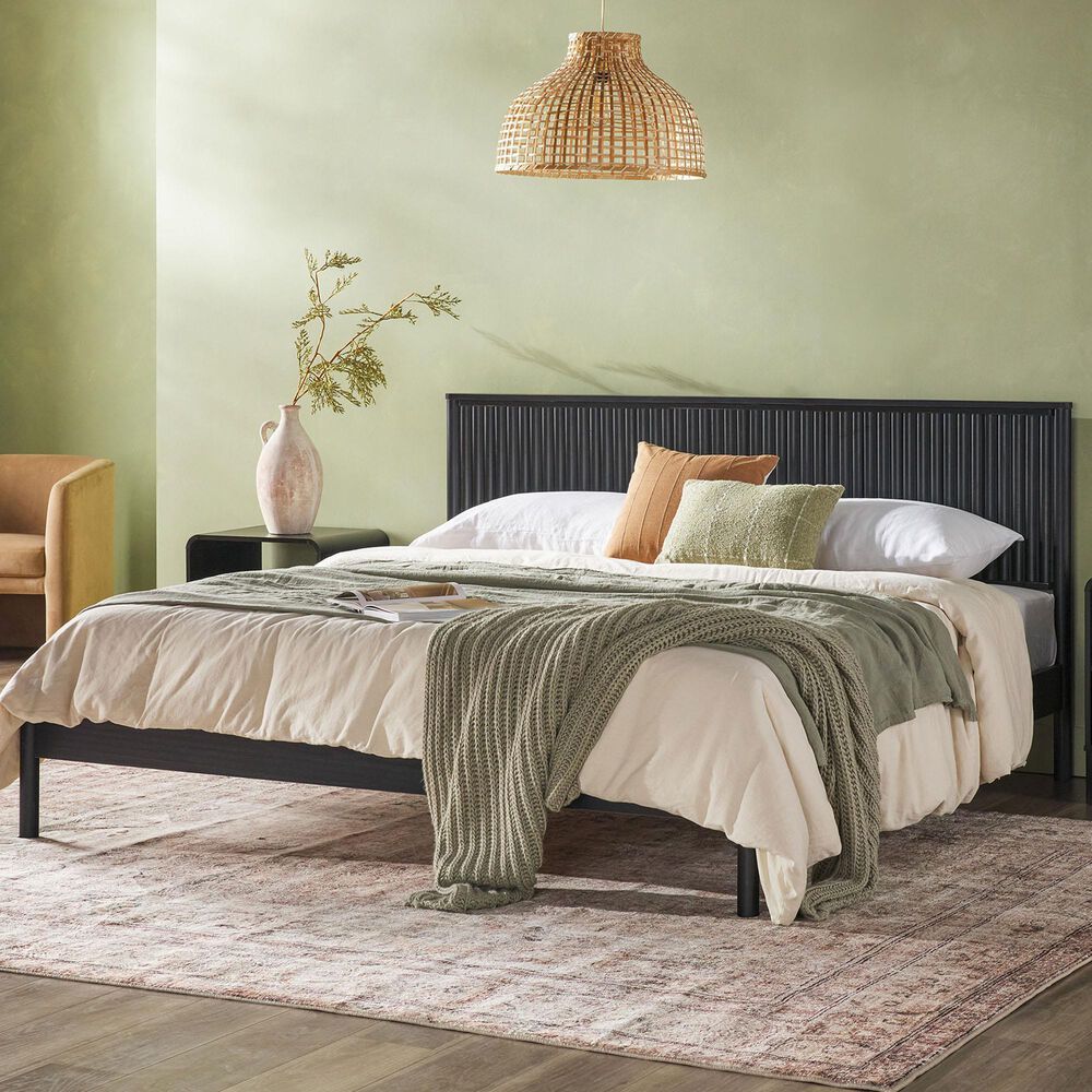 Walker Edison Paris King Platform Bed with Reeded Headboard in Black, , large