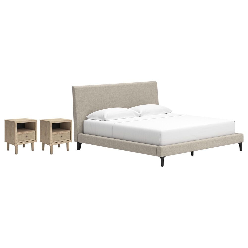Ashley King Upholstered Bed and Two Nightstands, , large