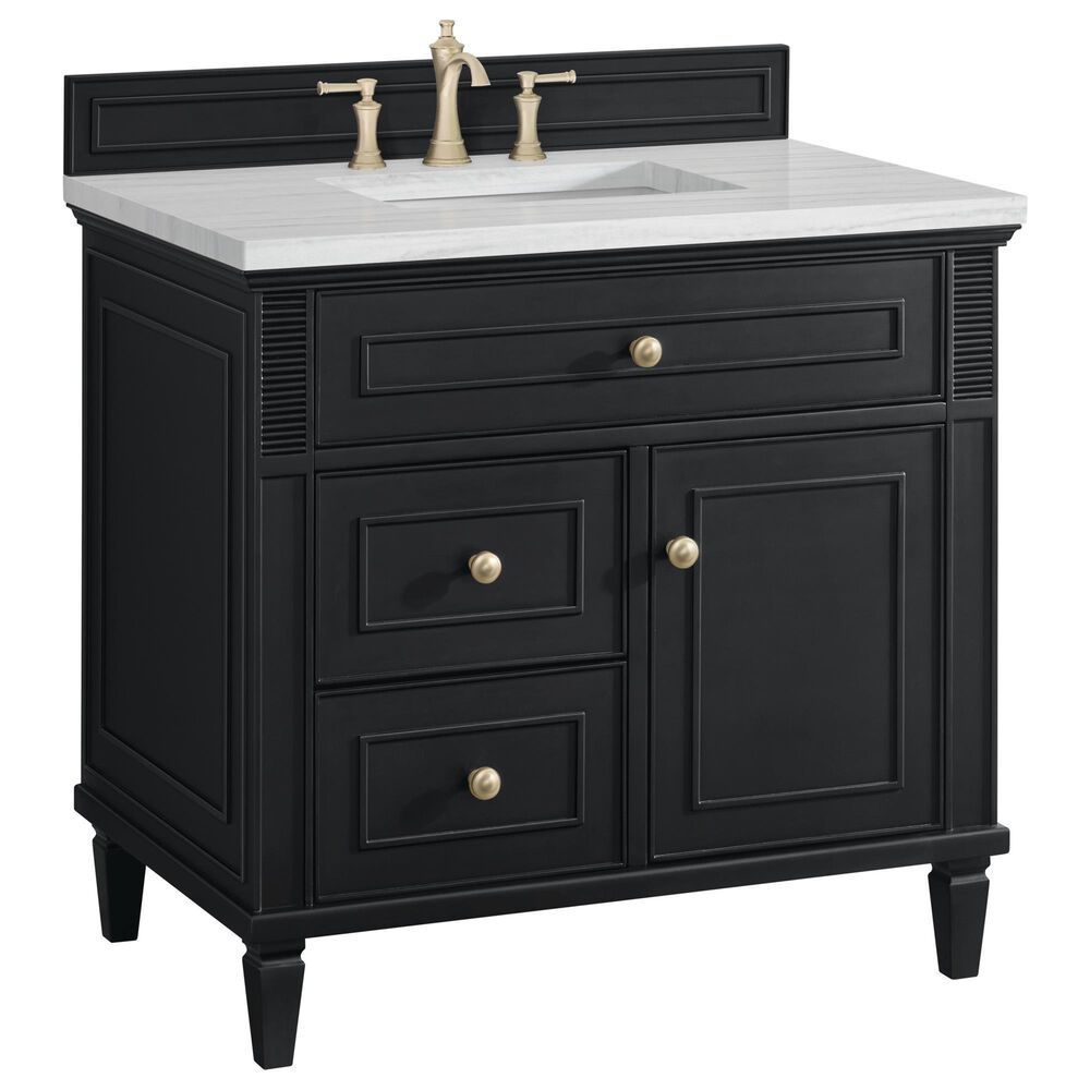 James Martin Vanities Lorelai 36" Single Vanity in Black Onyx with 3 cm Arctic Fall Solid Surface Top, , large