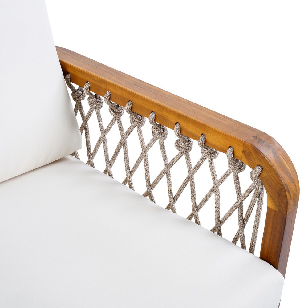 Hearth and Haven Outdoor Club Chair with Handwoven Rope Armrest and Light Teak Frame in Cream, , large