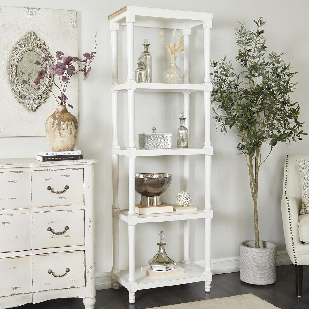 Maple and Jade 4-Shelf Storage Shelving Unit in White and Brown, , large
