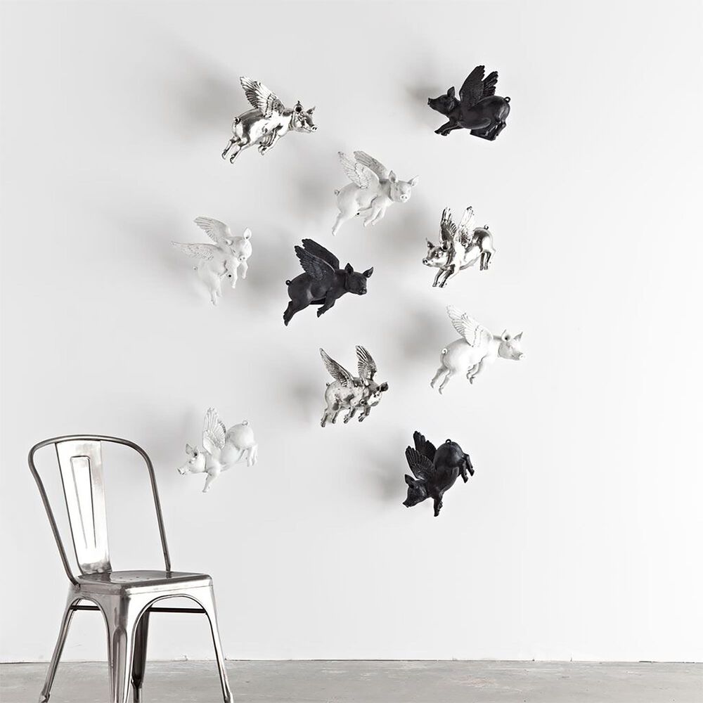 Mercana Hogbadi Flying Pigs in Silver Wall Art &#40;Set of 2&#41;, , large