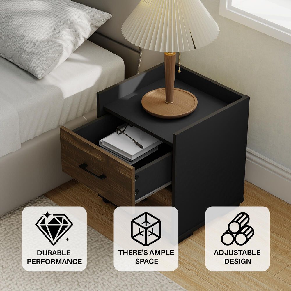 HOMLUX 2-Drawer Modern Nightstand in Columbia Walnut and Black, , large