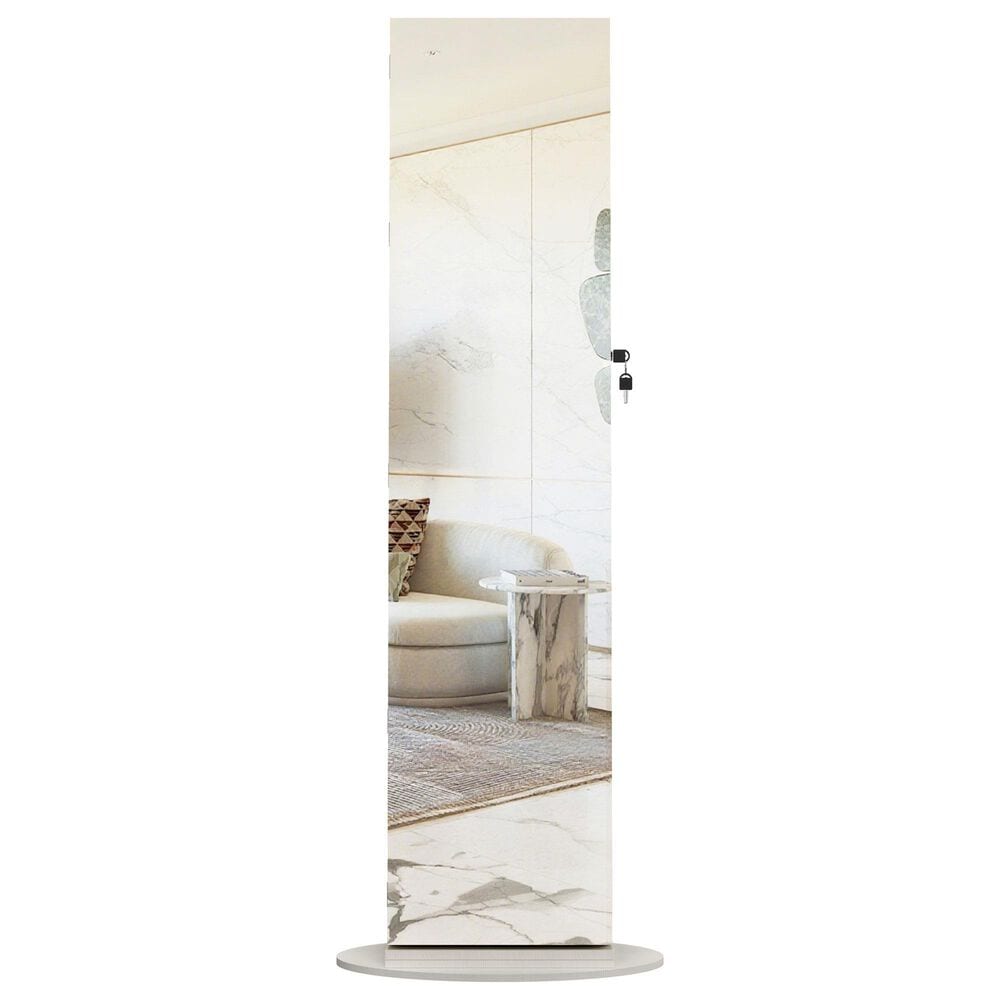 GigaCloud Swivel Jewelry Cabinet with Full Length Mirror and Locking Mechanism in White, , large