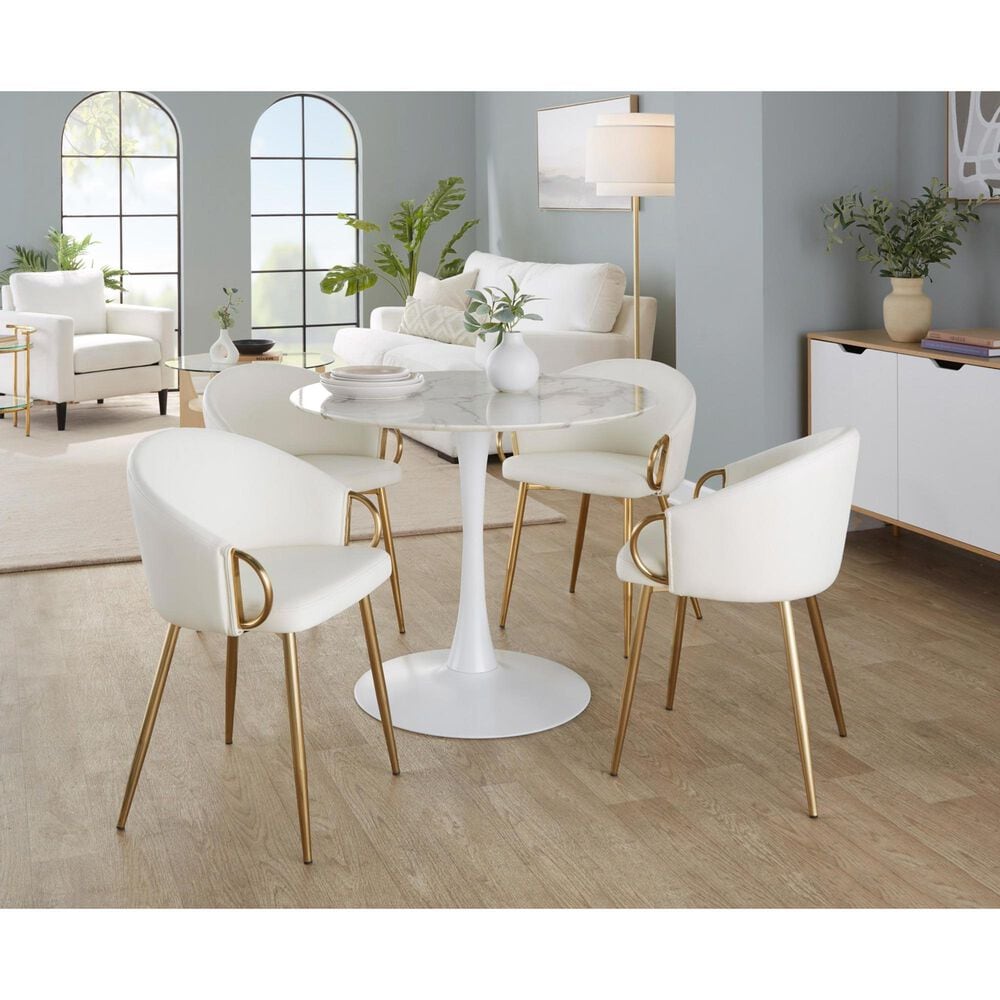 LumiSource Pebble Modern Table with White Metal Base and White Marble Veneer Table Top by LumiSource, , large