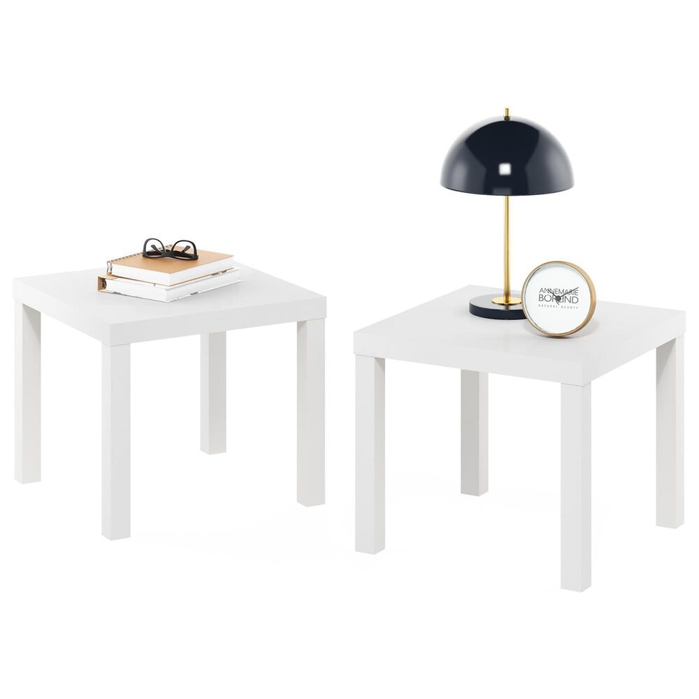 HOMLUX Classic Homey Square End Table in White (Set of 2), , large