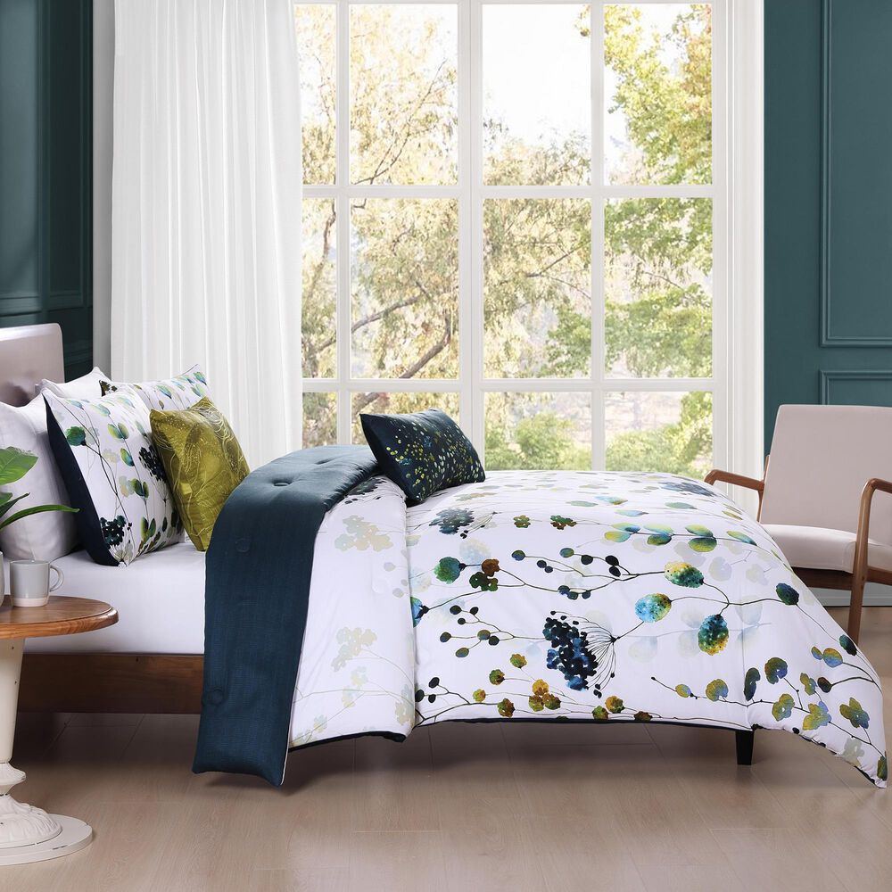 BEBEJAN Abstract Vines 5-Piece King/Cal King Comforter Set in Navy Blue, Gold and White, , large
