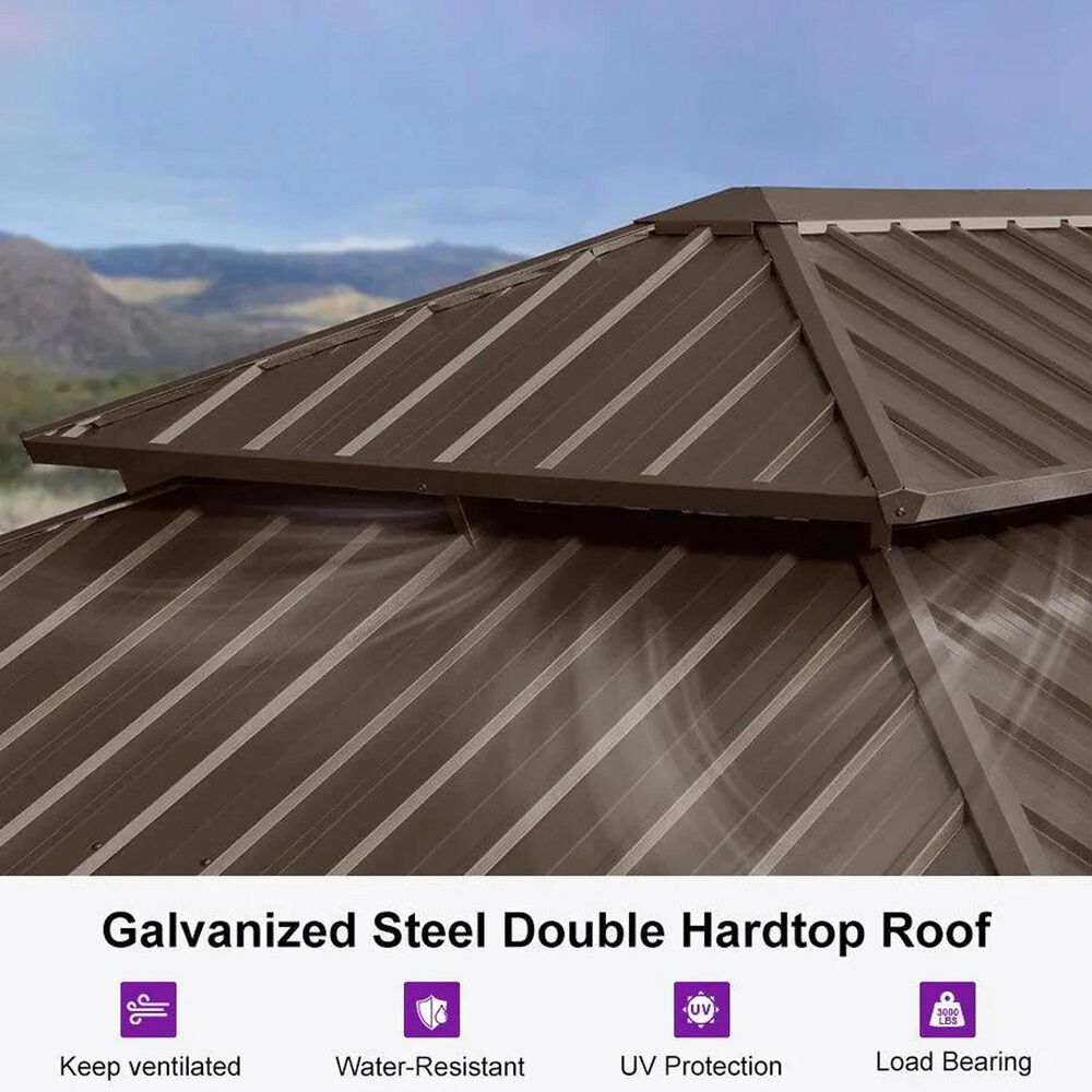 HOMLUX 13' x 15' Outdoor Hardtop Gazebo with Galvanized Steel in Brown, , large