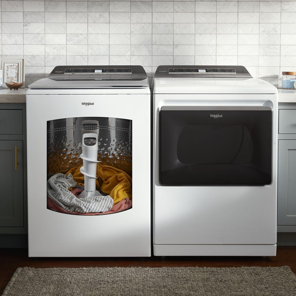 Whirlpool 5.3 Cu. Ft. Top Load Washer and 7.4 Cu. Ft. Top Load Gas Dryer Laundry Pair in White, , large