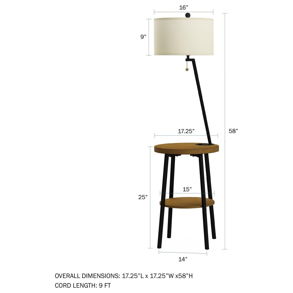 Timberlake Mid-Century Modern Floor Lamp with Side Table and USB Charging Ports in Brown, Black and Off-White, , large