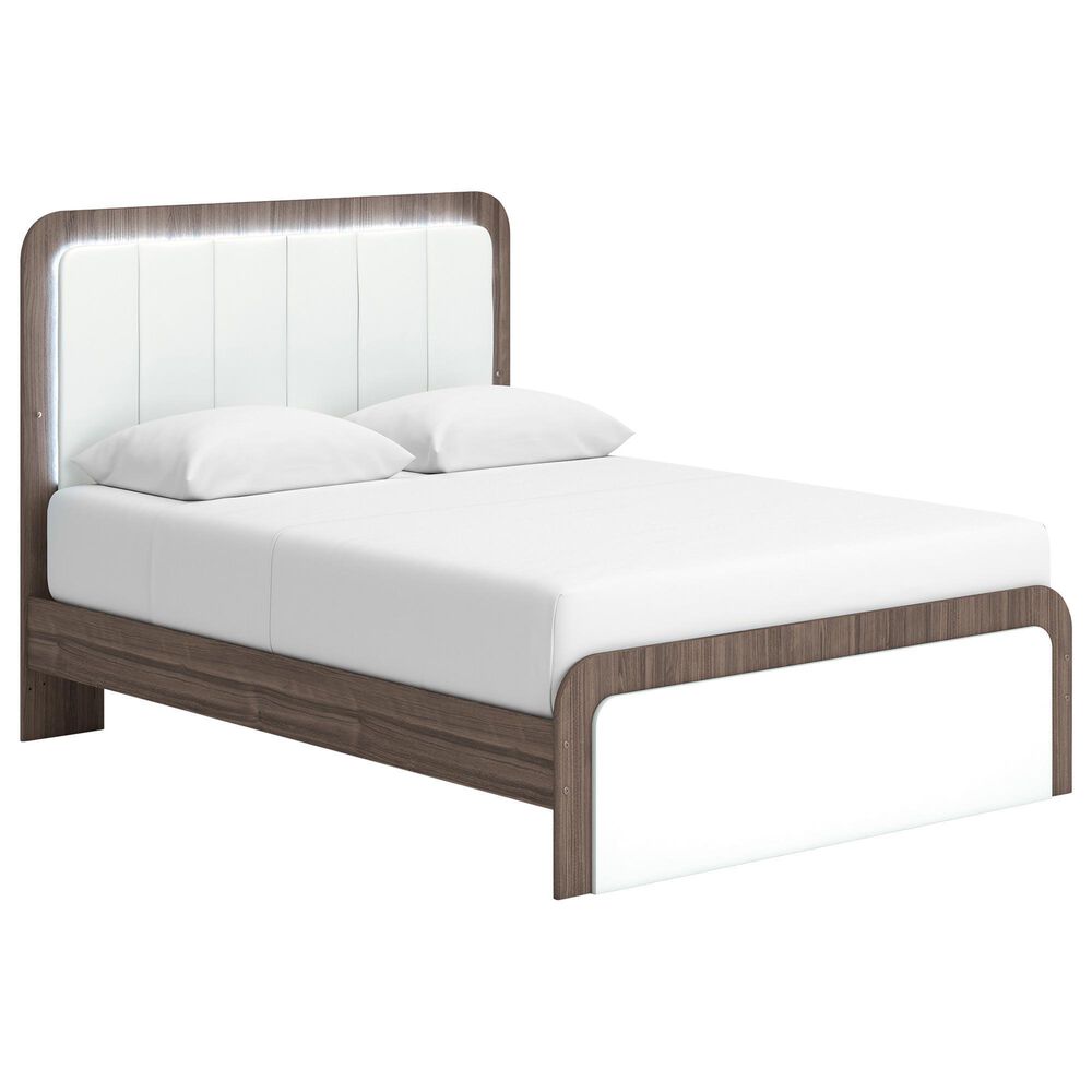 Ashley Kendanport Queen Upholstered Bed with Dresser, Chest, and Two Nightstands in Brown and White, , large