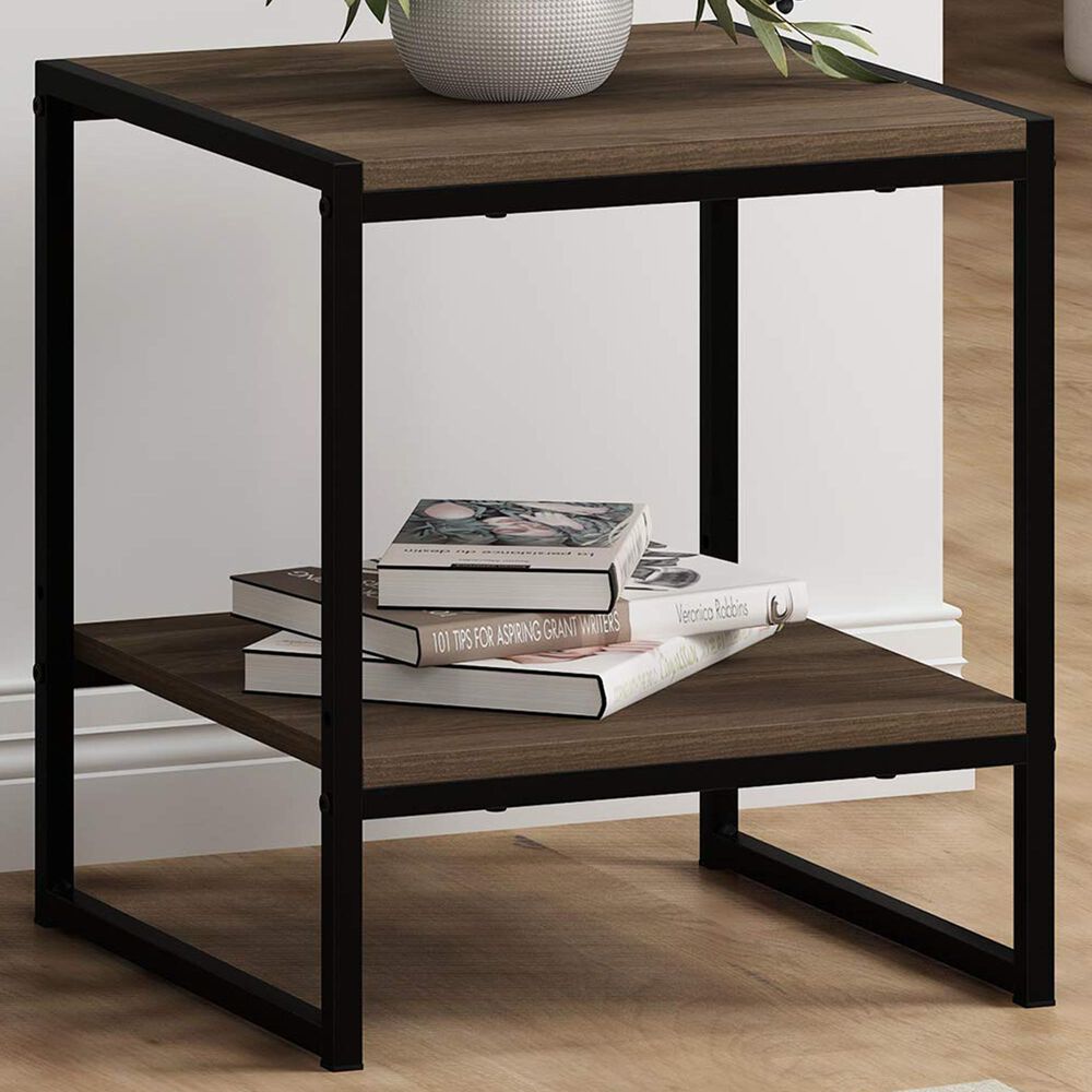 HOMLUX 2-Tier End Table in Columbia Walnut and Black, , large
