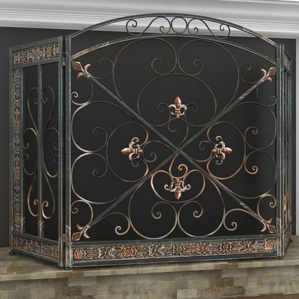 Maple and Jade 52&quot; x 31&quot; Fireplace Screen in Black, , large