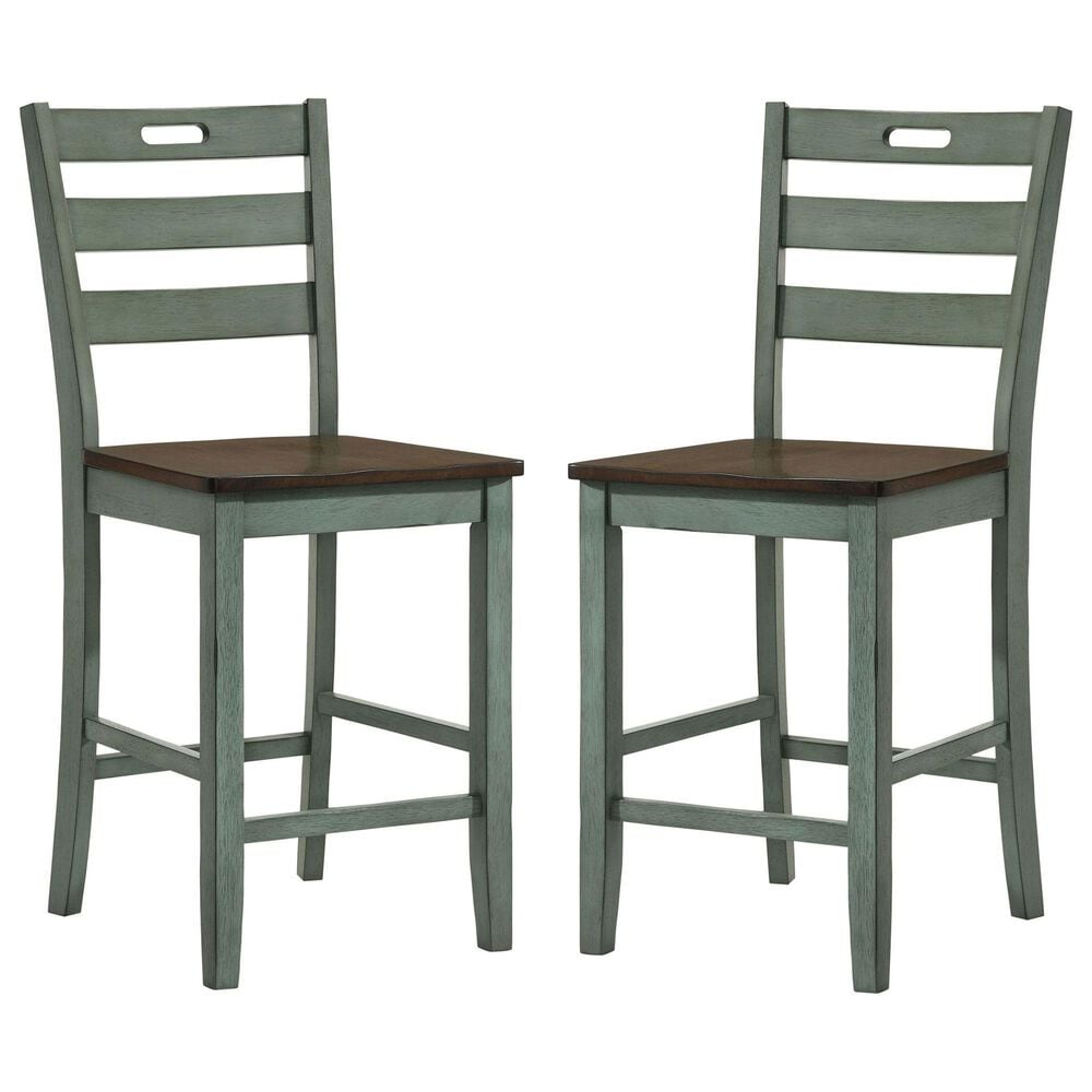 Furniture of America Kermit Counter Chair in Oak/Antique Green (Set of 2), , large