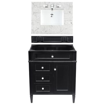James Martin Vanities Brittany 30" Single Bathroom Vanity in Black Onyx with 3 cm Eternal Jasmine Pearl Quartz Top and Rectangle Sink, , large