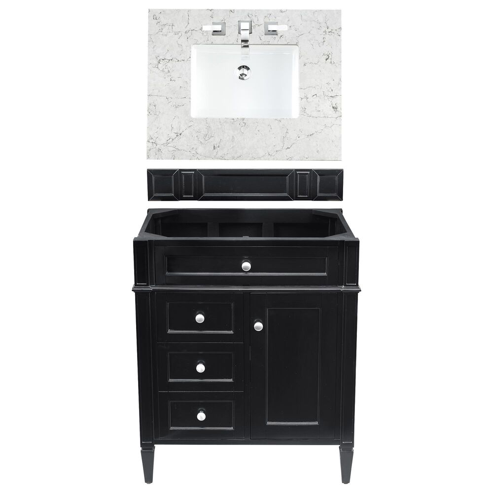 James Martin Vanities Brittany 30" Single Bathroom Vanity in Black Onyx with 3 cm Eternal Jasmine Pearl Quartz Top and Rectangle Sink, , large