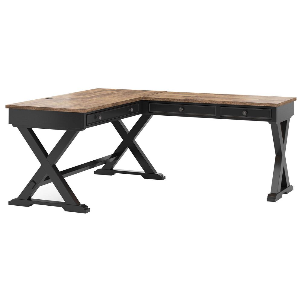 Ashley Wildenauer L-Shaped Desk in Rich Brown and Warm Satin Black, , large