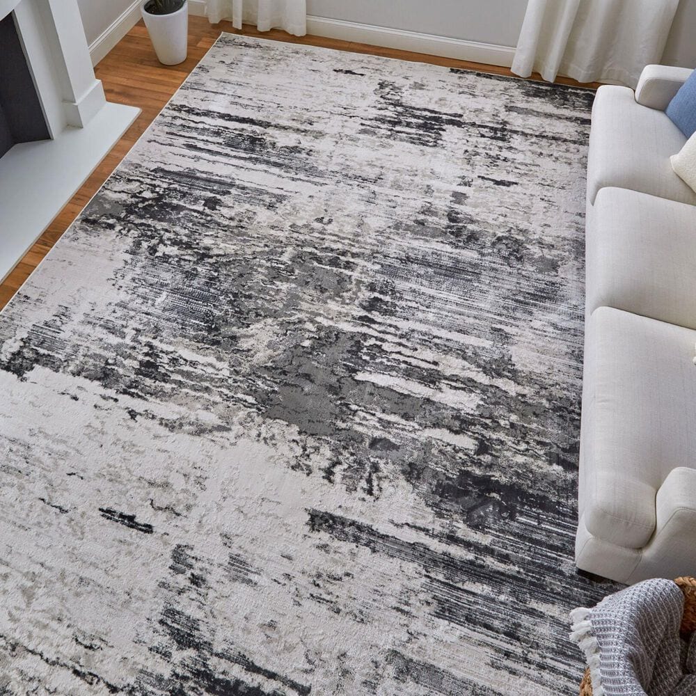 Feizy Prasad 5&#39; x 8&#39; Ivory and Charcoal Area Rug, , large