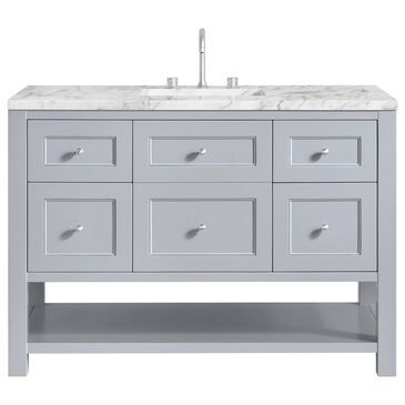 James Martin Vanities Breckenridge 48" Single Bathroom Vanity in Serenity Blue with 3 cm Carrara White Marble Top and Rectangular Sink, , large