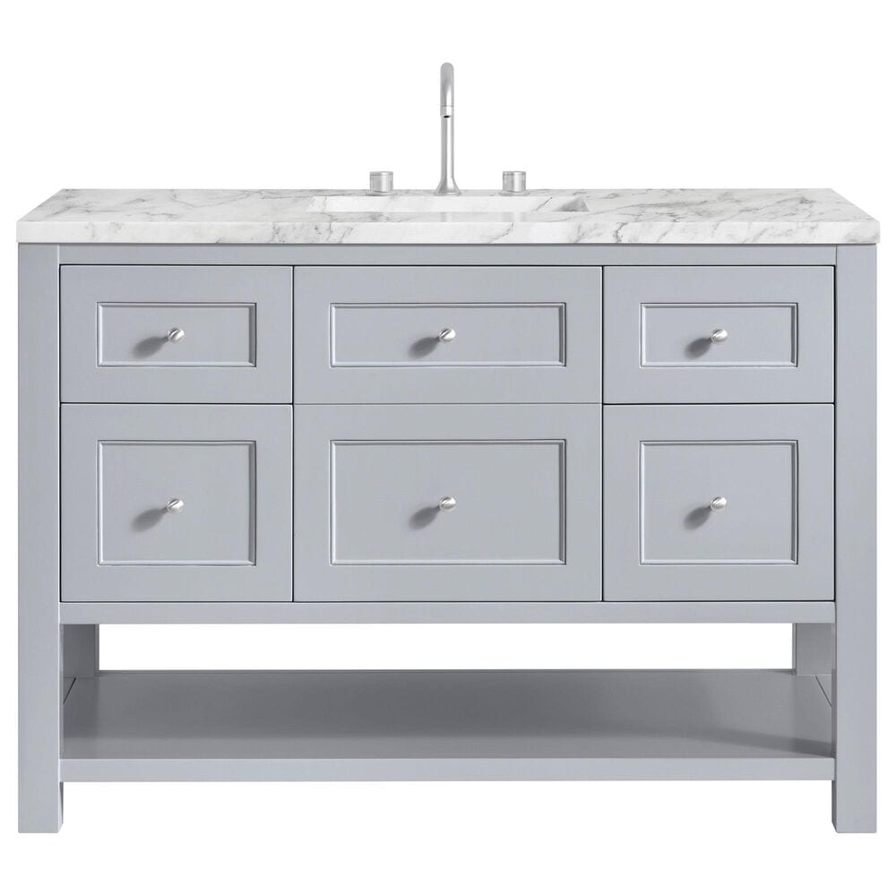 James Martin Vanities Breckenridge 48" Single Bathroom Vanity in Serenity Blue with 3 cm Carrara White Marble Top and Rectangular Sink, , large
