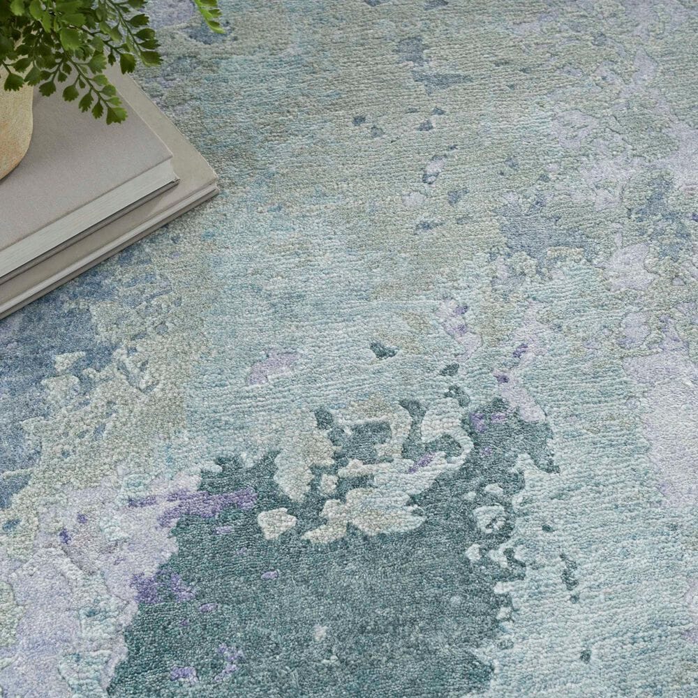 Nourison Silk Shadows 2&#39;3&quot; x 8&#39; Blue and Green Runner, , large