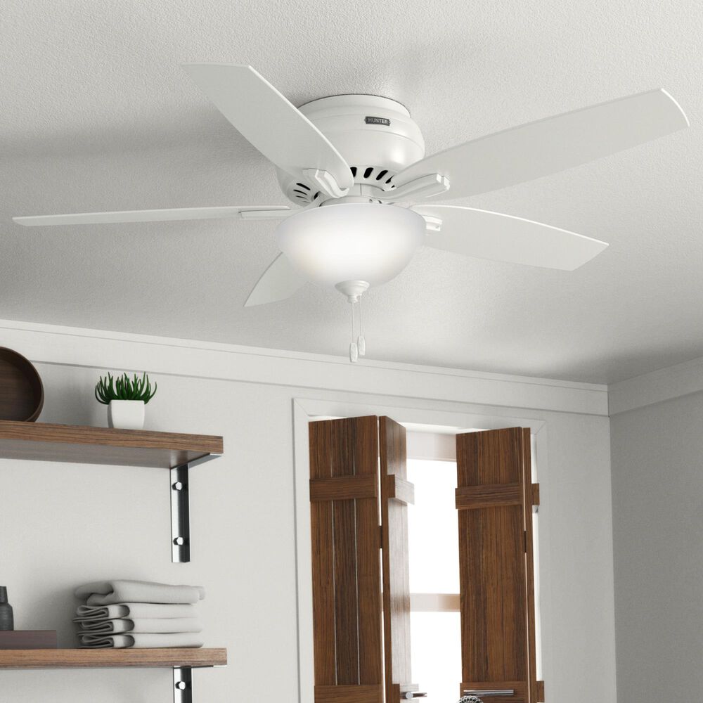 Hunter Newsome Low Profile 52&quot; Ceiling Fan with Lights in Fresh White, , large