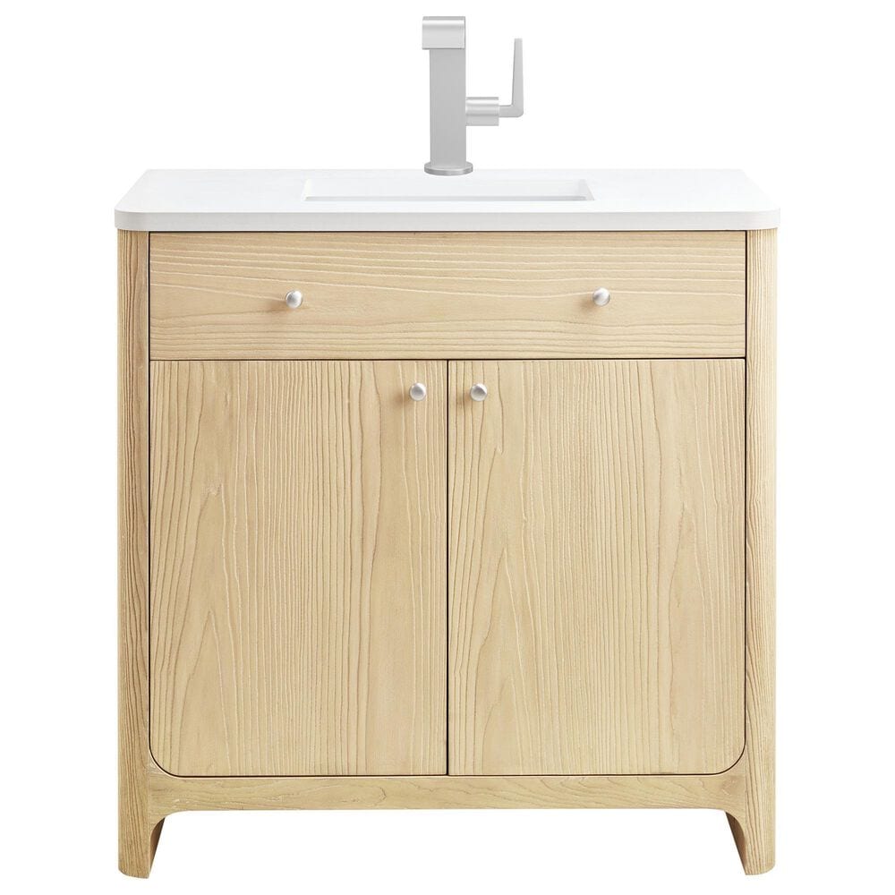 James Martin Vanities Gracyn 36" Single Bathroom Vanity in Coastal Driftwood with 3 cm White Zeus Quartz Top and Rectangular Sink, , large