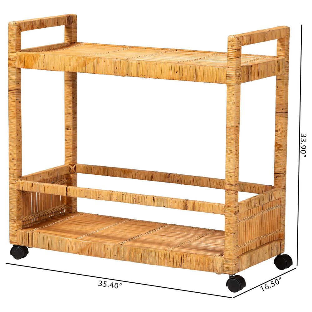 Baxton Studio Genet 2-Tier Kitchen Cart in Natural Brown, , large