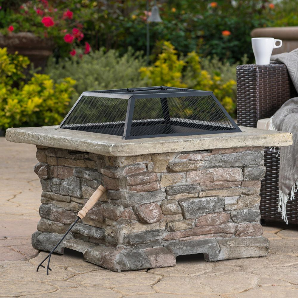 Hearth and Haven Outdoor Fire Pit with Mesh Cover in Stone Gray, , large
