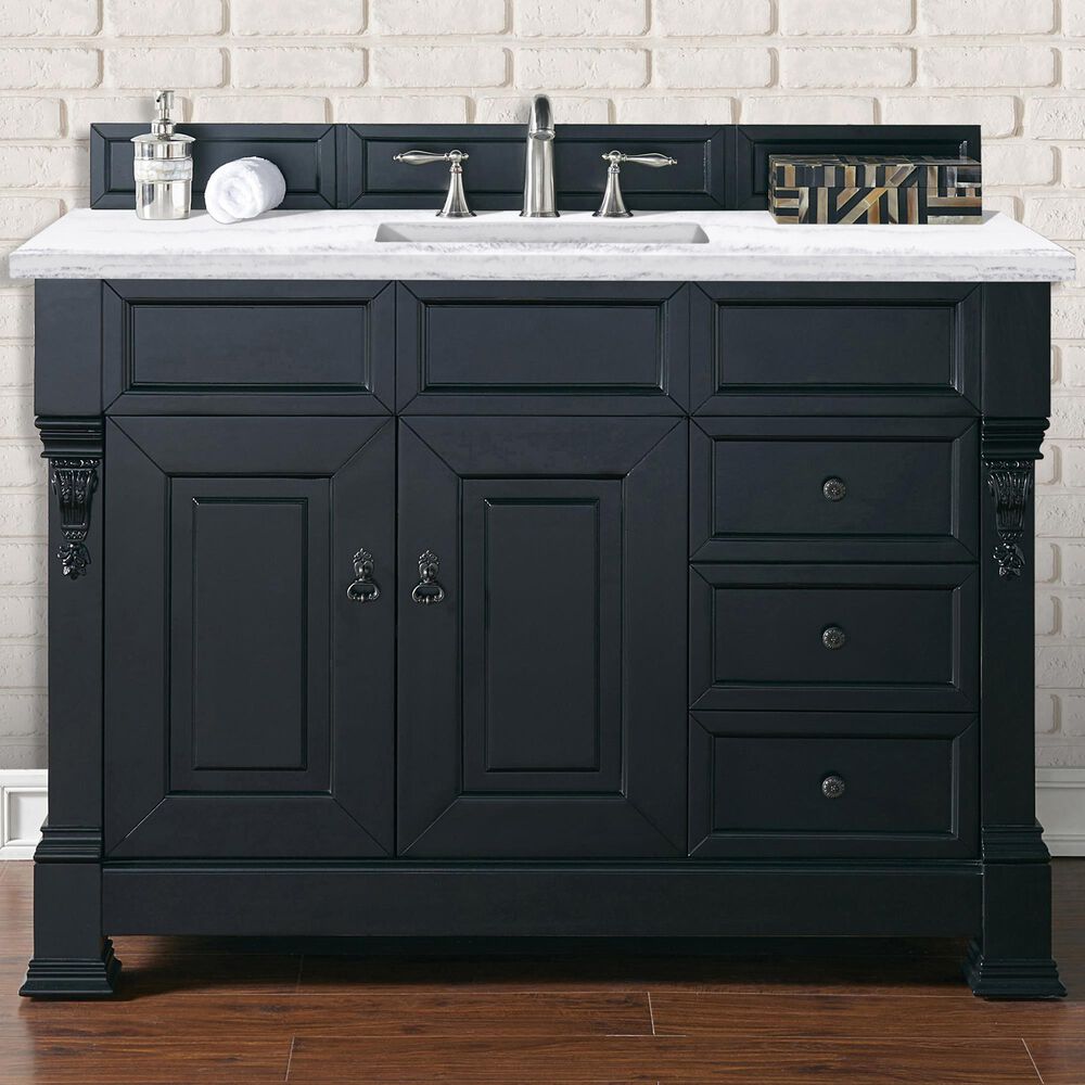 James Martin Vanities Brookfield 48" Single Bathroom Vanity in Antique Black with 3 cm Arctic Fall Solid Surface Top and Rectangle Sink, , large